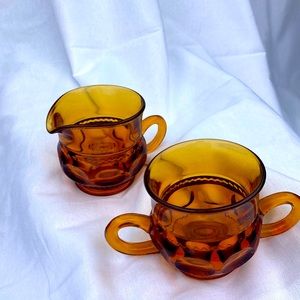 Indiana Glass Company Amber Kings Crown Sugar and Creamer